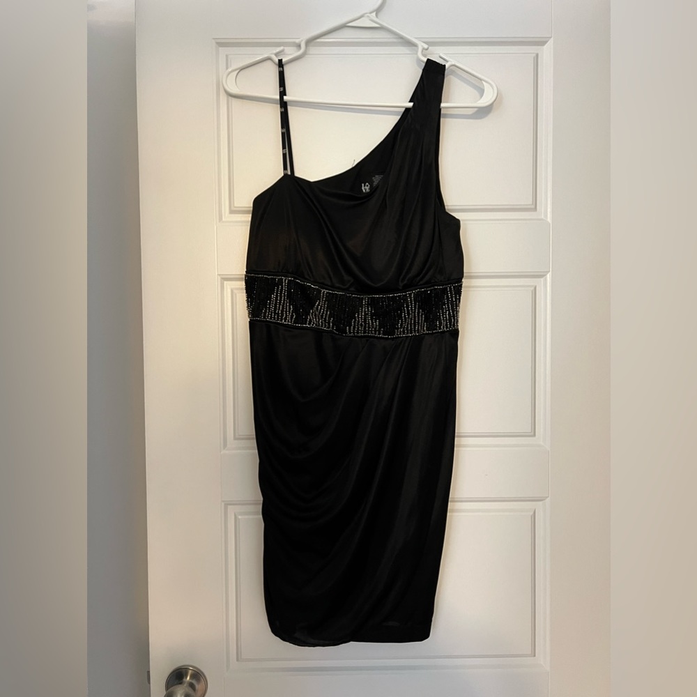 Love Tease Black One-Shoulder Beaded Ruched Cocktail Homecoming Dress Juniors 9 - Picture 4 of 11